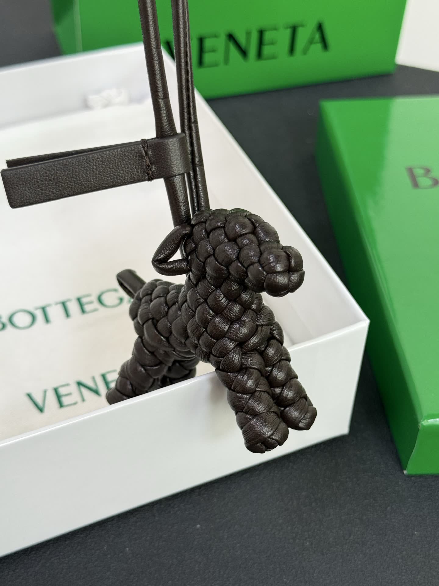 Bottega Veneta Black Leather Dog Charm